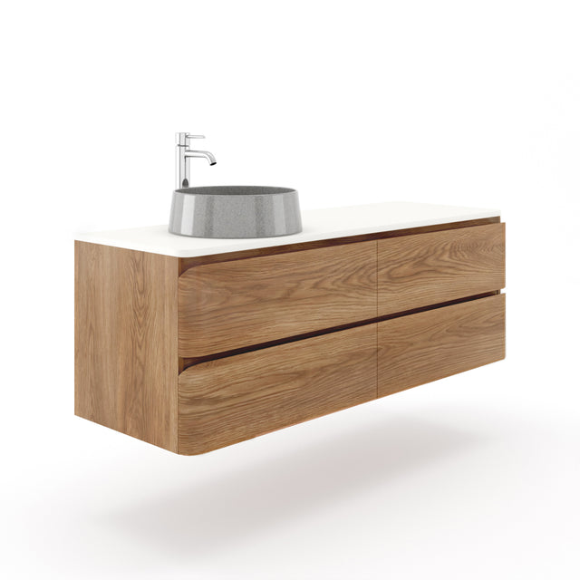 A wall-hung American Oak timber vanity with a floating design custom sizes in Melbourne, Australia