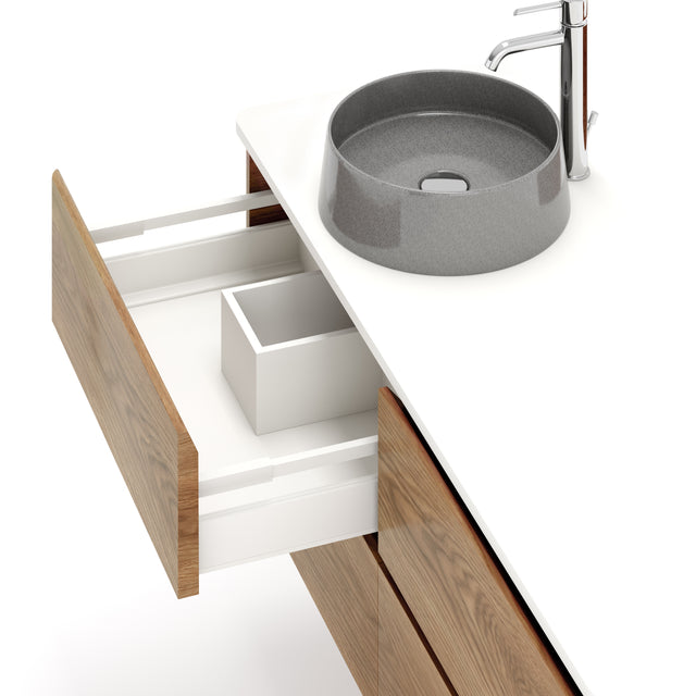 Custom Australian Made American Oak Vanity Drawer Detail for plumbing cutout