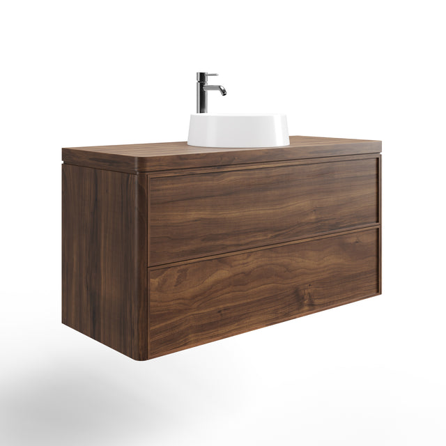 American Walnut Floating Timber vanity in dark wood tones. Australian Made Timber Vanity