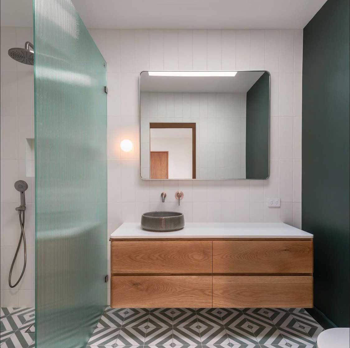 Bespoke Floating Timber Vanity in American Oak in Modern Bathroom