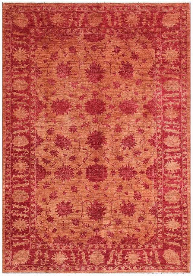 Handknotted Afghan Chobi Rug in burnt orange with stunning pattern and detail, small fringe detail