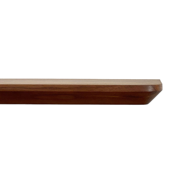 Solid American Walnut Floating Timber Shelf made to order in custom sizes. Australian Made floating shelves .Curved Corners and Bevelled Profile Shelf Detail.