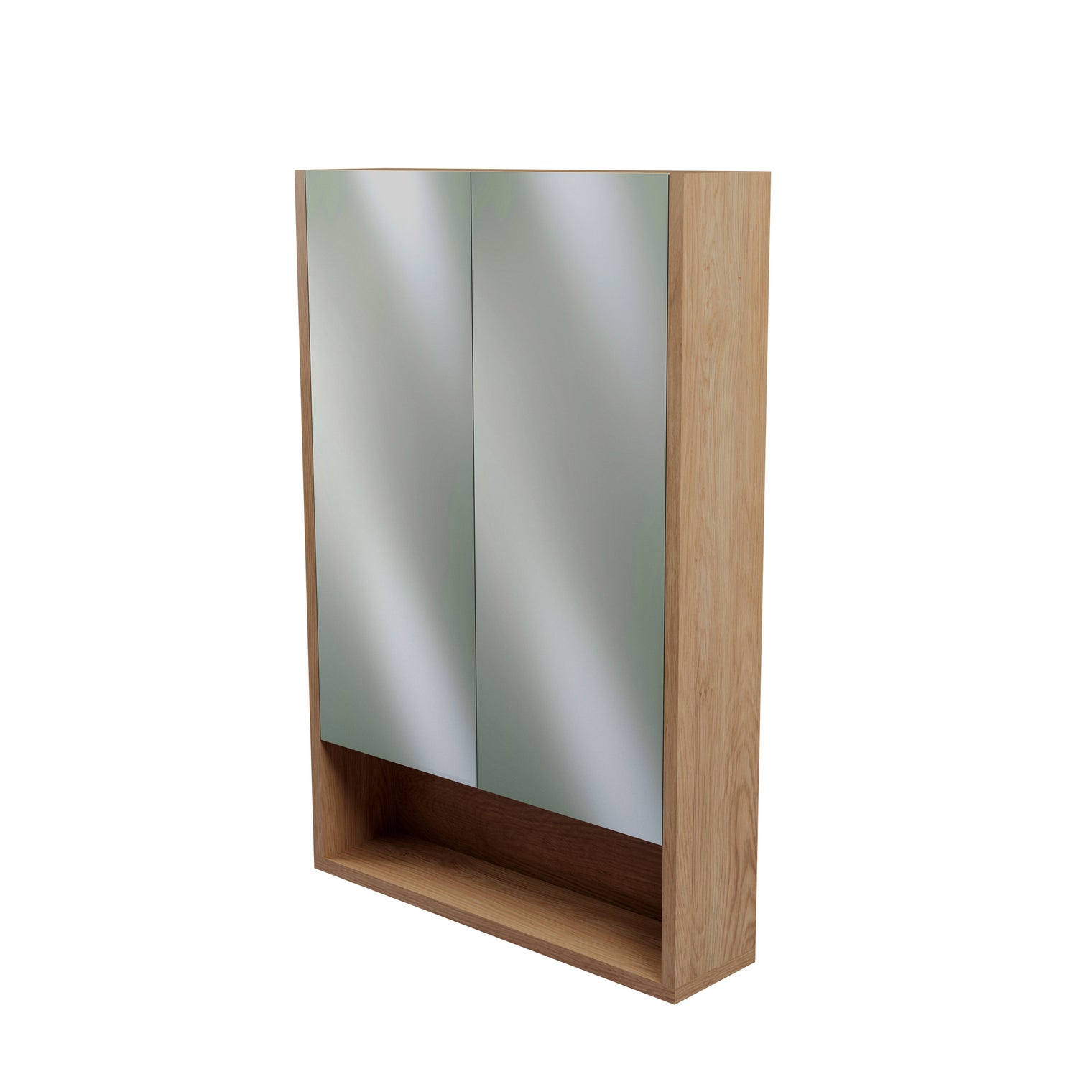 750mm 900mm 2 Door Modern Mirror Shaving Cabinet in American Oak, Made in Australia