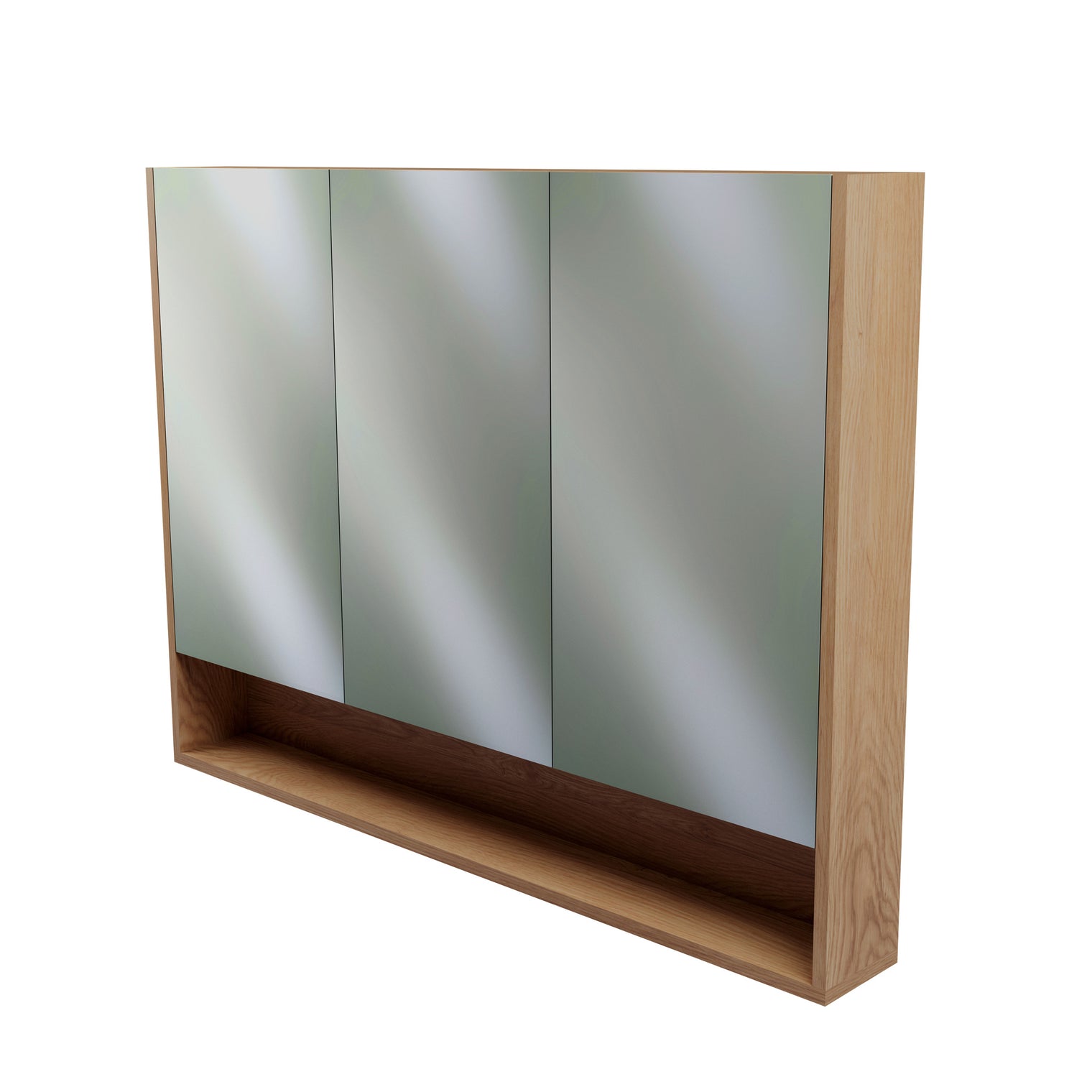 1200mm 1500mm 1800mm 3 Door Modern Mirror Shaving Cabinet in American Oak, Made in Australia