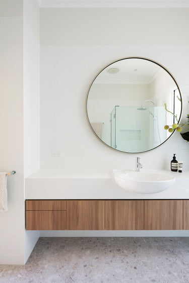 Custom Made Wall Hung Vanity with Large Round Mirror