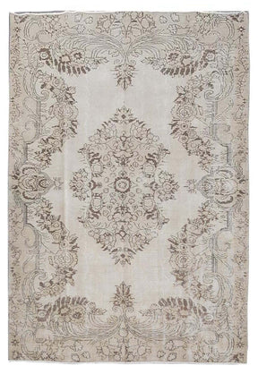 Vintage Handmade Turkish Rug with cream base and brown floral pattern.  Dated from the 1960's.  Traditional Vintage Turkish Rug available in Melbourne 