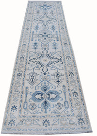 Authentic Hallway Runner Made in Afghanistan. Striking blue colours on a handknotted rug. Available online or in our Melbourne showroom