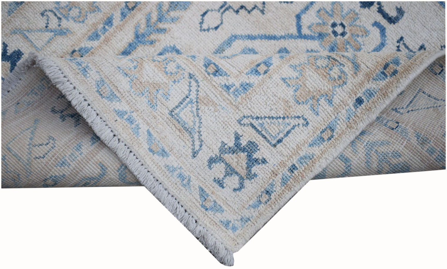 Authentic Hallway Runner Made in Afghanistan. Striking blue colours on a handknotted rug. Available online or in our Melbourne showroom