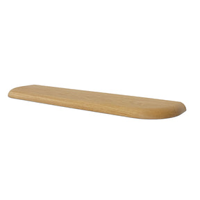 Australian Made Solid American Oak Floating Timber Shelf Round Corners and Curved Shelf Detail.