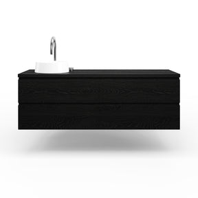 Solid Timber Wall Hung Bathroom Vanity in American Oak with Black Finish. Australian Made
